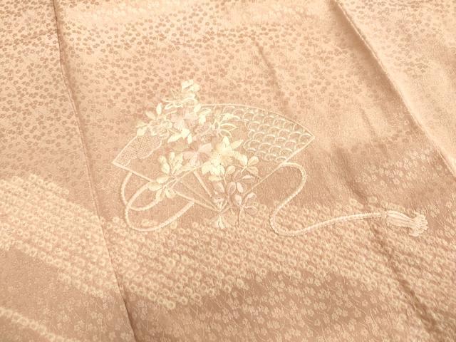 平和屋着物■訪問着　絞り　刺繍　舞扇花文　正絹　逸品　AABL7304br