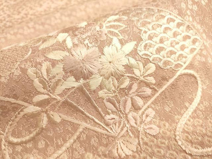 平和屋着物■訪問着　絞り　刺繍　舞扇花文　正絹　逸品　AABL7304br