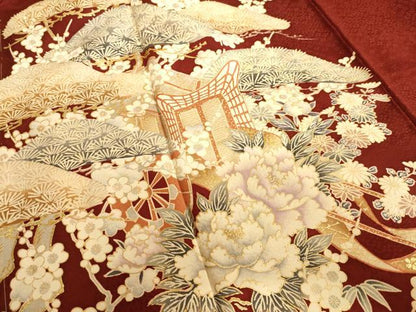 平和屋着物■訪問着　松竹梅御所車花文　金彩　正絹　逸品　AABL7305br