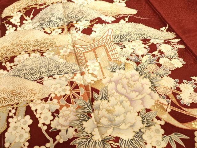 平和屋着物■訪問着　松竹梅御所車花文　金彩　正絹　逸品　AABL7305br