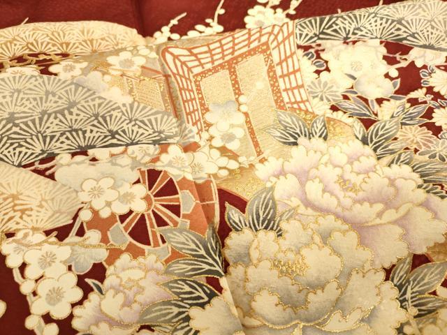 平和屋着物■訪問着　松竹梅御所車花文　金彩　正絹　逸品　AABL7305br