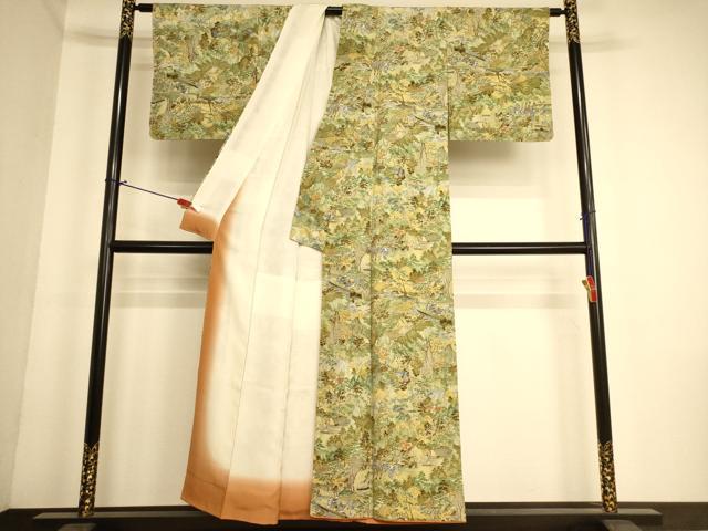平和屋着物■上質な小紋　人物風景文　正絹　逸品　AABL7308br