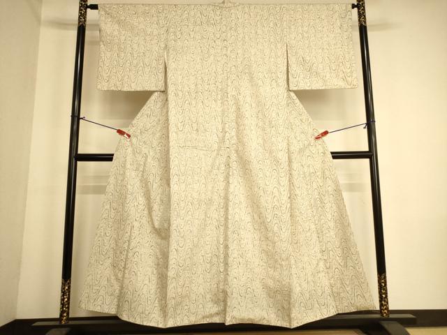 平和屋着物■ぜんまい紬　立波文　正絹　逸品　AABL7311br