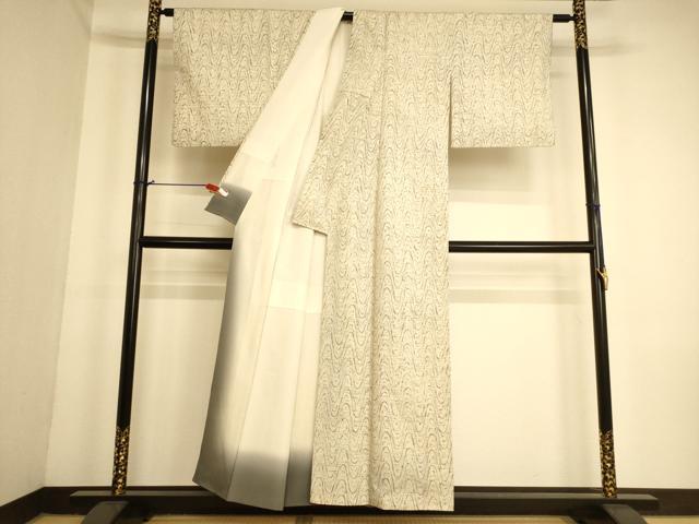 平和屋着物■ぜんまい紬　立波文　正絹　逸品　AABL7311br