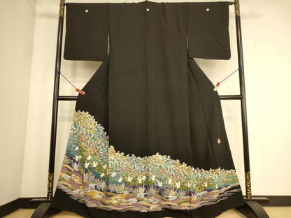 平和屋着物■豪華黒留袖　作家物　松竹梅飛鶴立波文　　正絹　逸品　AABL7317br