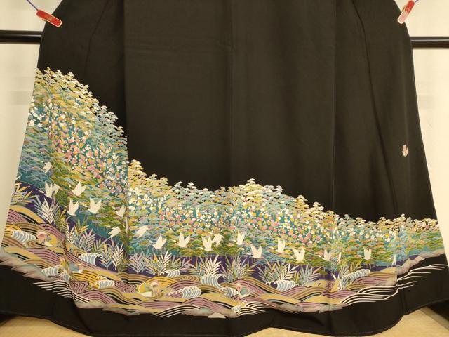 平和屋着物■豪華黒留袖　作家物　松竹梅飛鶴立波文　　正絹　逸品　AABL7317br