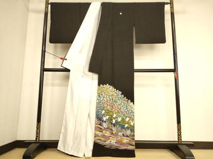 平和屋着物■豪華黒留袖　作家物　松竹梅飛鶴立波文　　正絹　逸品　AABL7317br