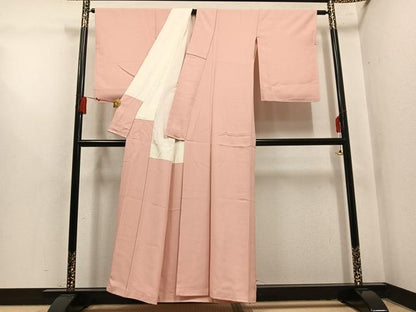 平和屋着物●上質な色無地　草花地紋　水柿色　正絹　逸品　AABL7331ph