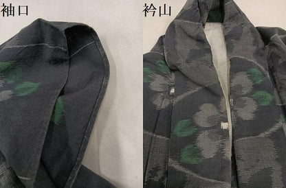 平和屋着物●久留米絣　単衣　花蝶文　綿　逸品　AABL7332ph