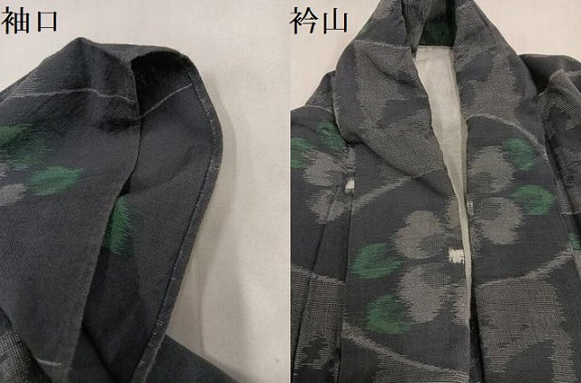 平和屋着物●久留米絣　単衣　花蝶文　綿　逸品　AABL7332ph