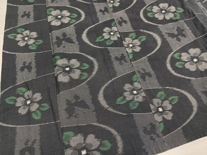 平和屋着物●久留米絣　単衣　花蝶文　綿　逸品　AABL7332ph