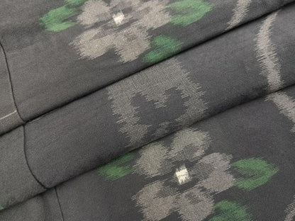 平和屋着物●久留米絣　単衣　花蝶文　綿　逸品　AABL7332ph