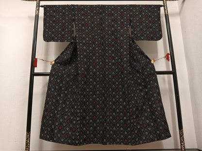 平和屋着物●久留米絣　単衣　琉球絣文様　綿　逸品　AABL7333ph