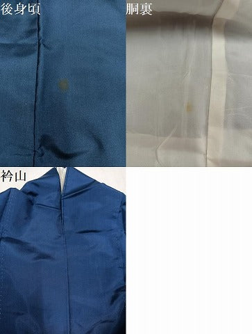 平和屋着物▼本場縞大島紬　色無地　鉄御納戸色　正絹　逸品　AABL7355ph
