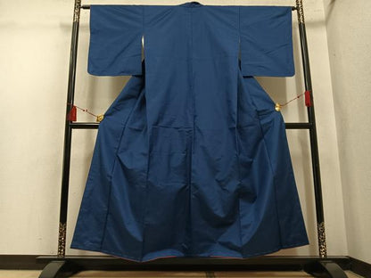 平和屋着物▼本場縞大島紬　色無地　鉄御納戸色　正絹　逸品　AABL7355ph
