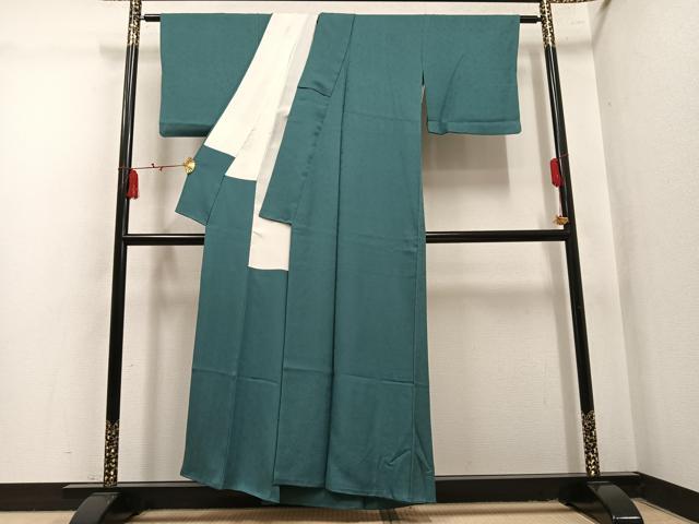平和屋着物●上質な色無地　花地紋　青鈍色　正絹　逸品　AABL7356ph
