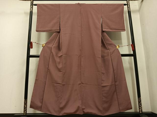 平和屋着物▼上質な色無地　檜垣地紋　宗伝唐茶色　正絹　逸品　AABL7358ph
