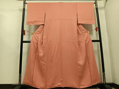 平和屋着物●上質な色無地　檜垣地紋　曙色　正絹　逸品　未使用　AABL7360ph