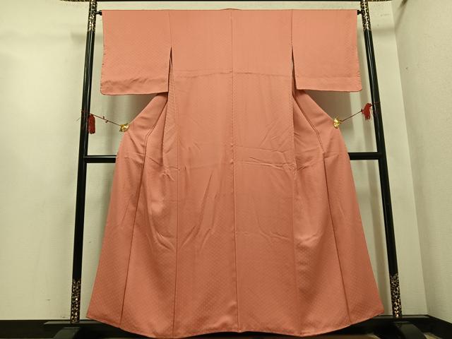 平和屋着物●上質な色無地　檜垣地紋　曙色　正絹　逸品　未使用　AABL7360ph