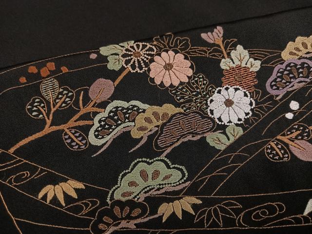 平和屋着物●豪華黒留袖　総刺繍　松竹梅鏡裏文　金糸　正絹　逸品　AABL7378ph