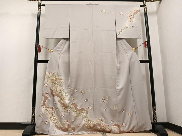 平和屋着物●訪問着　総刺繍　扇面草花文　暈し染め　金糸　正絹　逸品　AABL7380ph