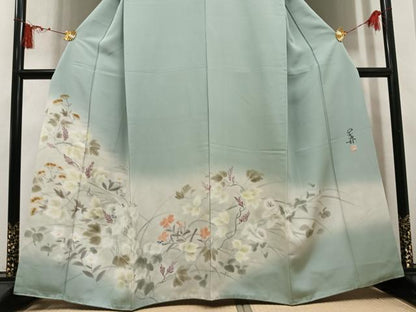 平和屋着物●訪問着　作家物　手描き　草花文　暈し染め　正絹　逸品　AABL7384ph
