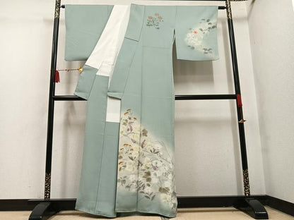 平和屋着物●訪問着　作家物　手描き　草花文　暈し染め　正絹　逸品　AABL7384ph