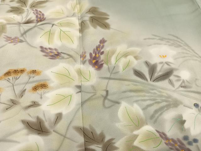 平和屋着物●訪問着　作家物　手描き　草花文　暈し染め　正絹　逸品　AABL7384ph