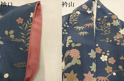 平和屋着物●訪問着　草花文　金彩　鬼しぼ縮緬　正絹　逸品　AABL7389ph