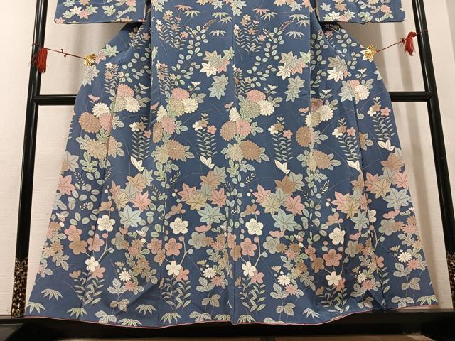 平和屋着物●訪問着　草花文　金彩　鬼しぼ縮緬　正絹　逸品　AABL7389ph