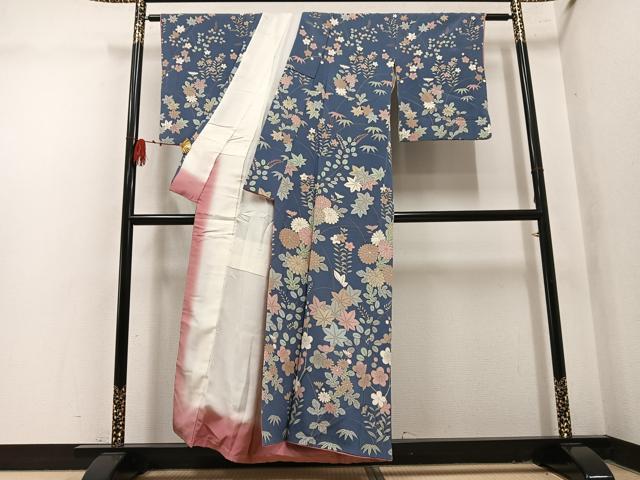 平和屋着物●訪問着　草花文　金彩　鬼しぼ縮緬　正絹　逸品　AABL7389ph