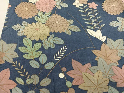 平和屋着物●訪問着　草花文　金彩　鬼しぼ縮緬　正絹　逸品　AABL7389ph