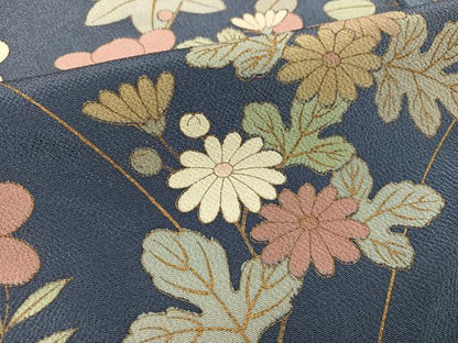 平和屋着物●訪問着　草花文　金彩　鬼しぼ縮緬　正絹　逸品　AABL7389ph