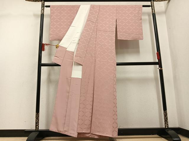 平和屋着物●上質な色無地　網目地紋　水柿色　正絹　逸品　AABL7391ph