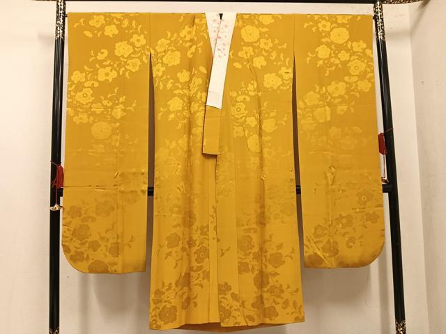 平和屋着物●振袖用長襦袢　無双仕立て　辻が花地紋　山吹茶色　やまと誂製　半衿刺繍　正絹　逸品　AABL7395ph