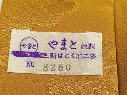 平和屋着物●振袖用長襦袢　無双仕立て　辻が花地紋　山吹茶色　やまと誂製　半衿刺繍　正絹　逸品　AABL7395ph