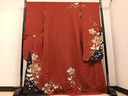 平和屋着物●豪華振袖　駒刺繍　舞桜文　金彩　正絹　逸品　AABL7401ph
