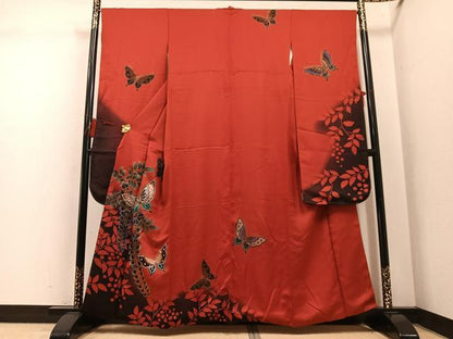平和屋着物●豪華振袖　花蝶文　暈し染め　金彩　正絹　逸品　AABL7402ph