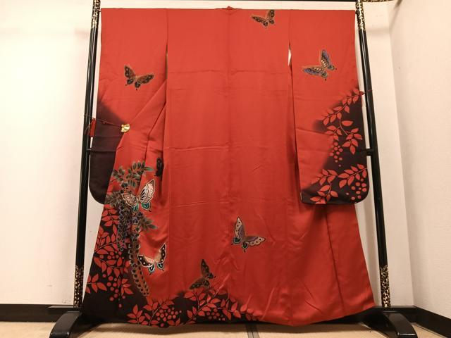 平和屋着物●豪華振袖　花蝶文　暈し染め　金彩　正絹　逸品　AABL7402ph