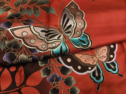 平和屋着物●豪華振袖　花蝶文　暈し染め　金彩　正絹　逸品　AABL7402ph