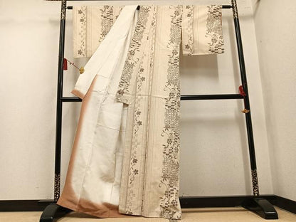 平和屋着物●上質な紬　花唐草文　正絹　逸品　AABL7413ph