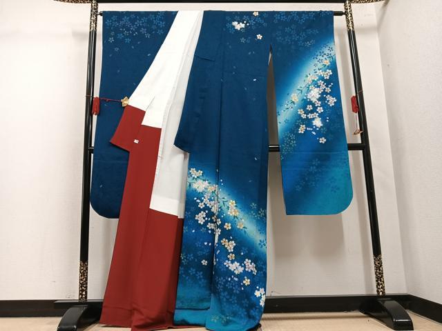 平和屋着物●豪華振袖　桜　暈し染め　金銀彩　正絹　逸品　AABL7419ph