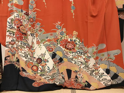 平和屋着物●豪華振袖　紅型　風景草花文　正絹　逸品　AABL7420ph