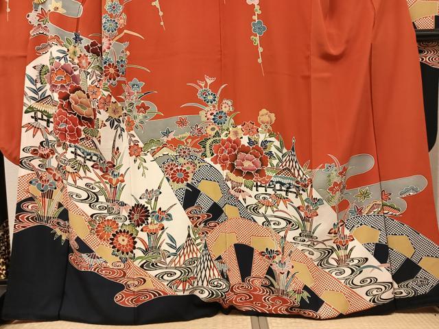 平和屋着物●豪華振袖　紅型　風景草花文　正絹　逸品　AABL7420ph