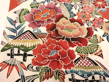 平和屋着物●豪華振袖　紅型　風景草花文　正絹　逸品　AABL7420ph