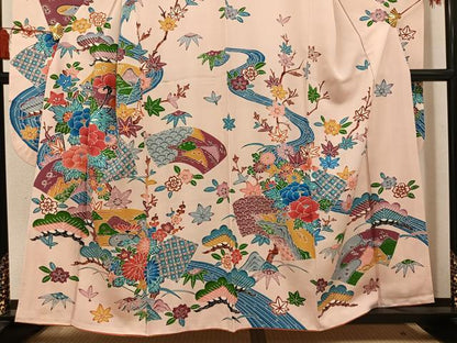 平和屋着物●豪華振袖　紅型　流水草花文　正絹　逸品　AABL7422ph