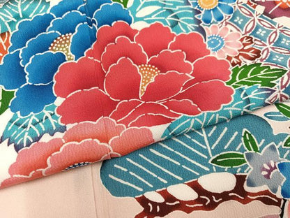 平和屋着物●豪華振袖　紅型　流水草花文　正絹　逸品　AABL7422ph