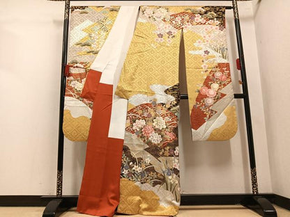 平和屋着物●豪華振袖　草花文　金彩　正絹　逸品　AABL7427ph