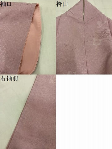 平和屋着物●上質な色無地　草花地紋　水柿色　正絹　逸品　AABL7428ph
