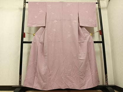 平和屋着物●上質な色無地　草花地紋　水柿色　正絹　逸品　AABL7428ph